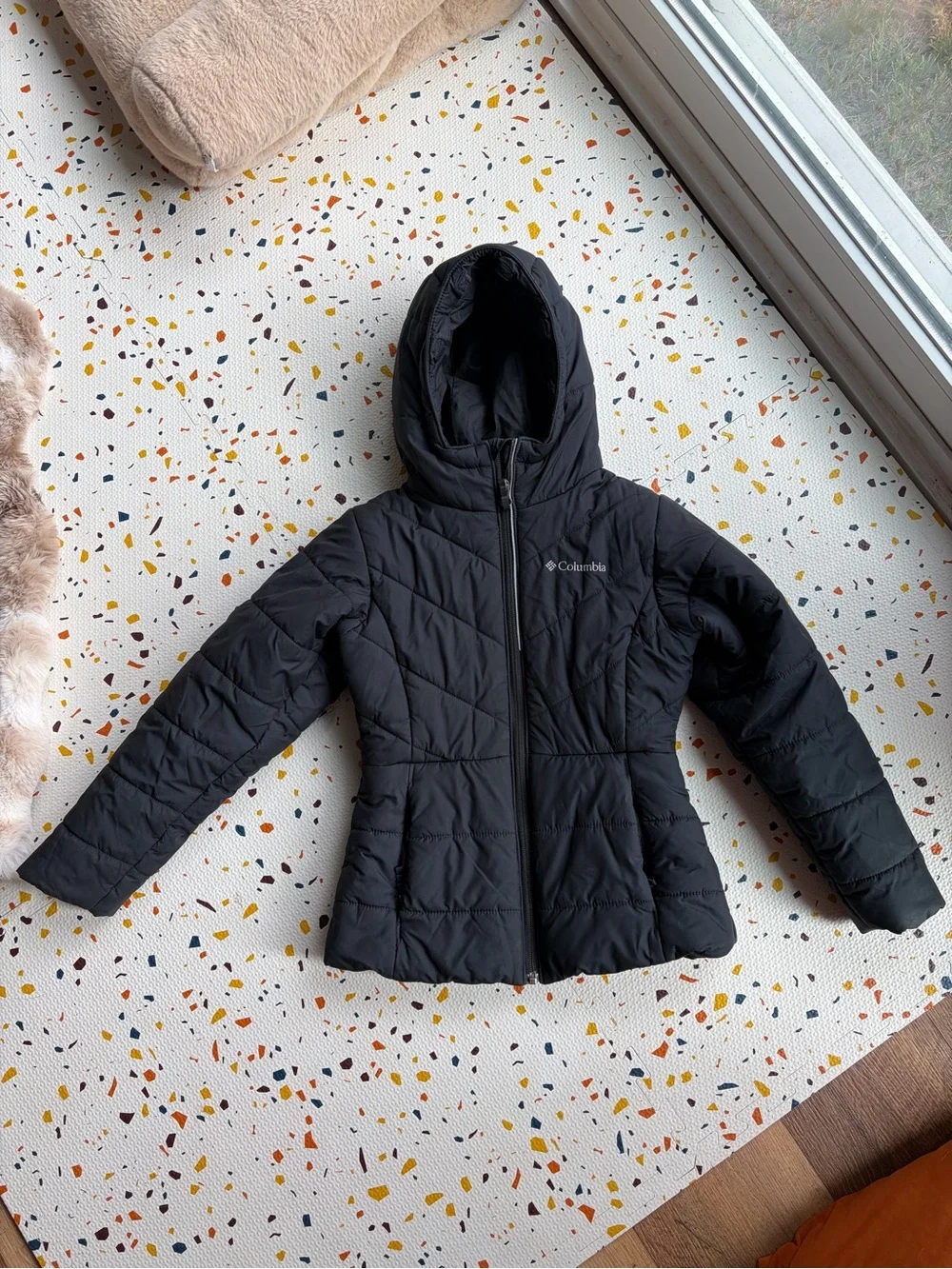 Columbia Black Hooded Quilted Puffer Jacket - Girls